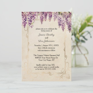 Invitación Wisteria acuarela en Boda de pergamino vintage