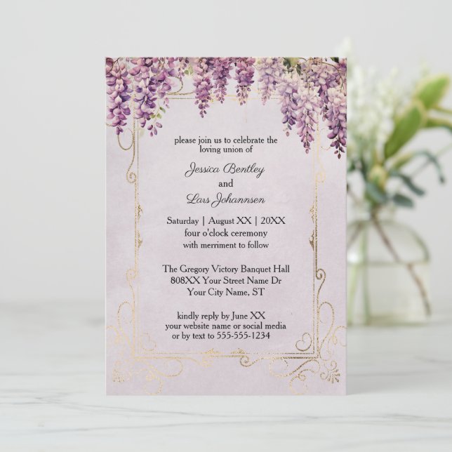 Invitación Wisteria Acuarela en Boda Lavanda (Anverso de pie)
