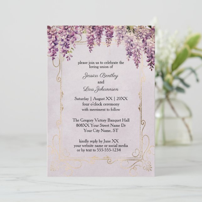 Invitación Wisteria acuarela en Boda Lavender (Anverso de pie)