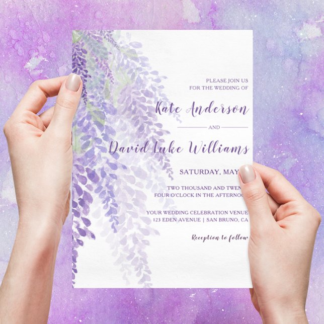 Invitación Wisteria acuarela florece Boda romántico (Subido por el creador)