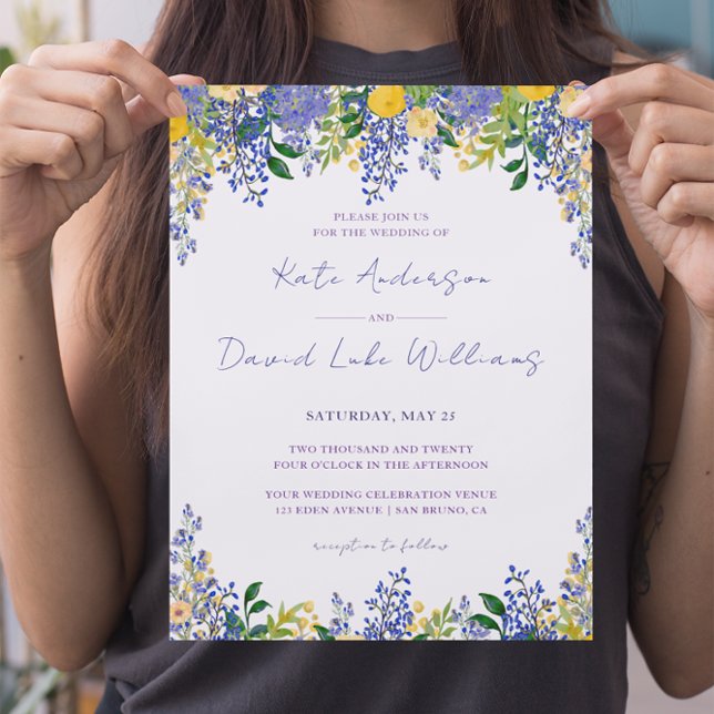 Invitación Wisteria Acuarela Lavender Boda Floral Azul (Subido por el creador)