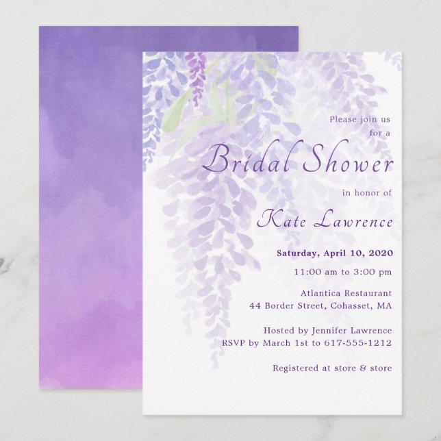 Invitación Wisteria acuática florece ducha de novia (Anverso / Reverso)
