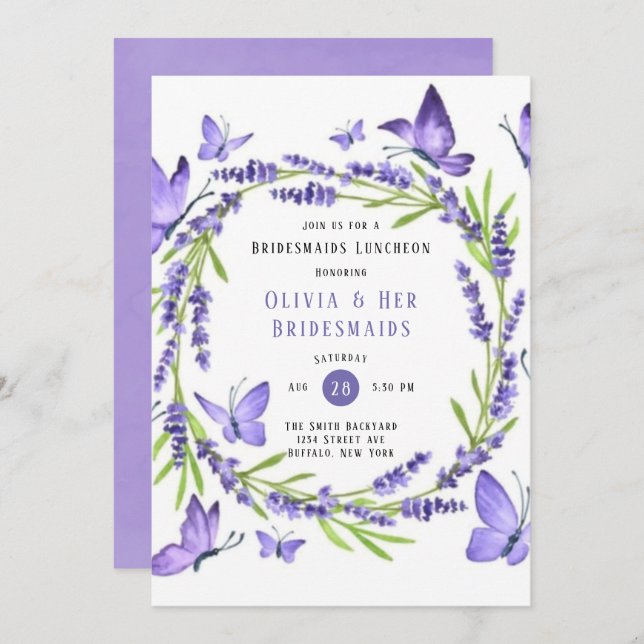 Invitación Wisteria & Butterflies Bridesmaids Luncheon (Anverso / Reverso)