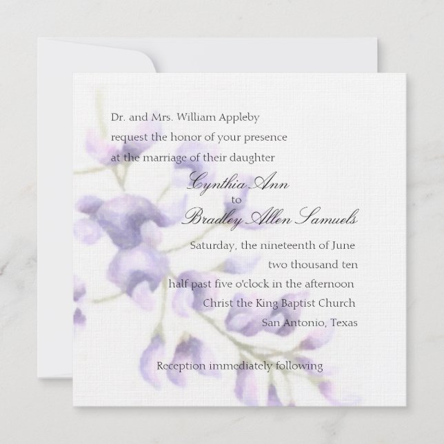 Invitación Wisteria cuadrada púrpura (Anverso)