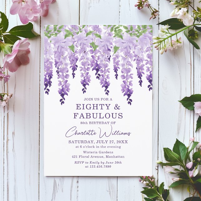 Invitación Wisteria de acuarela 80 y fabulosa Moda floral (Subido por el creador)