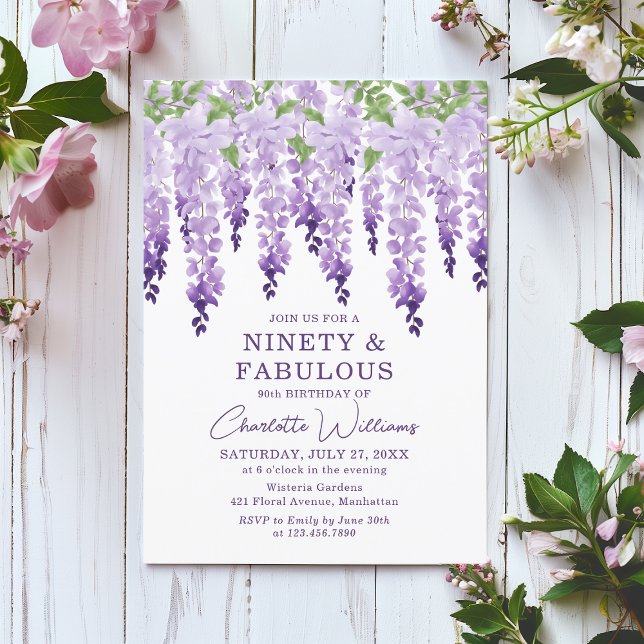 Invitación Wisteria de acuarela Noventa y fabulosa Moda flora (Subido por el creador)