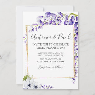 Invitación Wisteria de color agua de foto florece Boda de cód