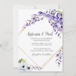 Invitación Wisteria de color agua de foto florece Boda de cód