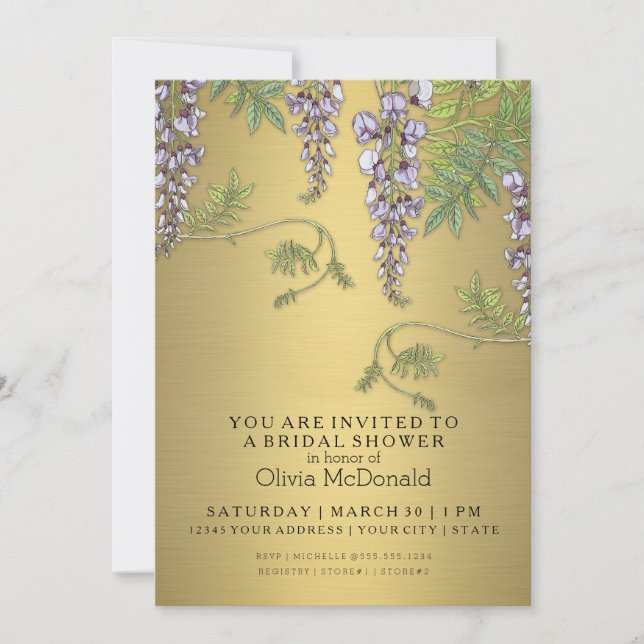 Invitación Wisteria de estilo Art Nouveau: Ducha nupcial flor (Anverso)