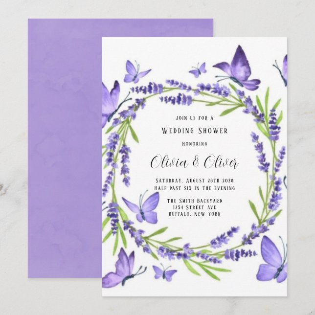 Invitación Wisteria De Lavanda Y Mariposas Ducha De Boda (Anverso / Reverso)