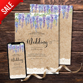 Invitación Wisteria Floral Boda Rustic Kraft Lace Look