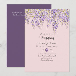 Invitación Wisteria Floral Garden Lavender Boda Dusty Pink