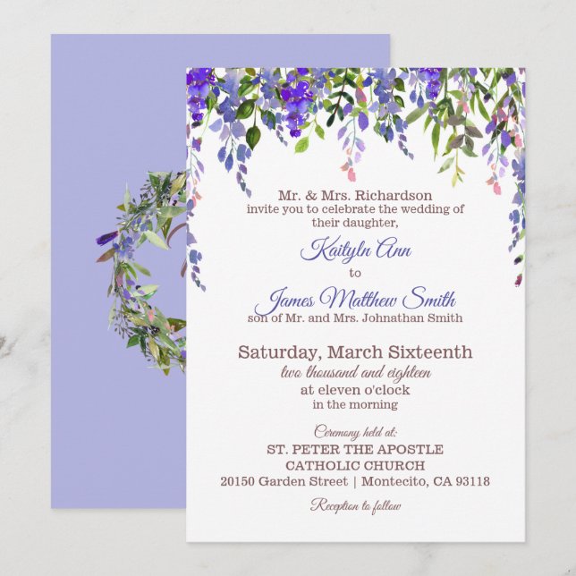 Invitación Wisteria Floral Moderno Boda (Anverso / Reverso)
