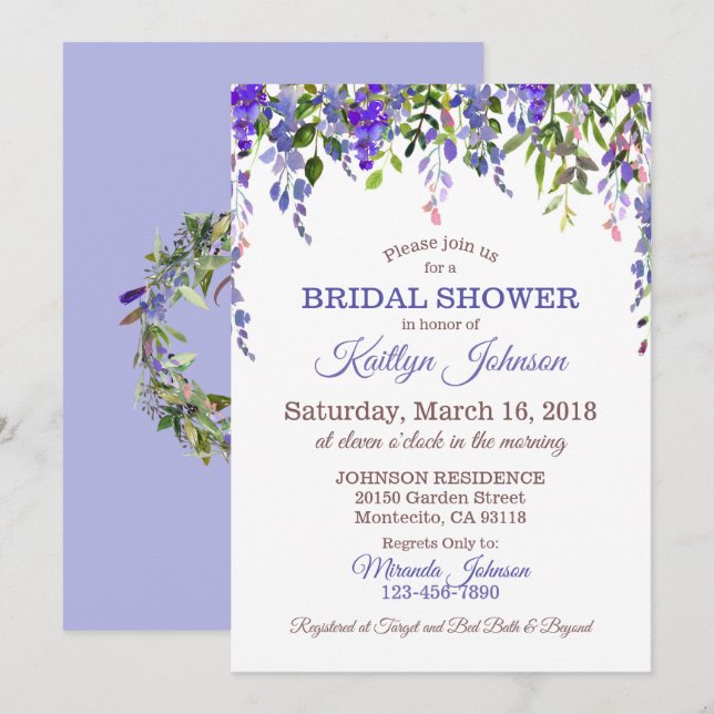 Invitación Wisteria Floral Moderno Boda (Anverso / Reverso)