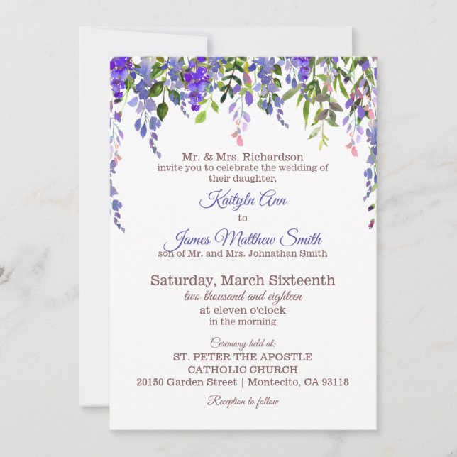 Invitación Wisteria Floral Moderno Boda (Anverso)