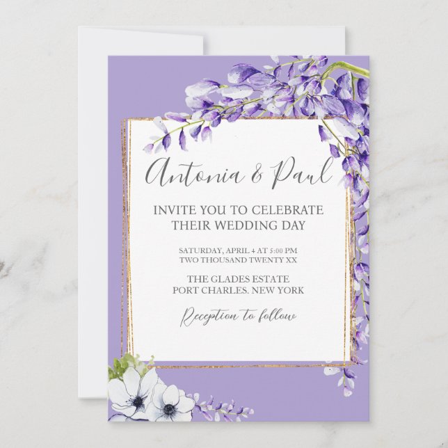 Invitación Wisteria fotográfica florece Boda de código QR (Anverso)
