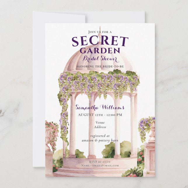 Invitación Wisteria Jardín Secreto Vintage Gazebo Bridal Show (Anverso)