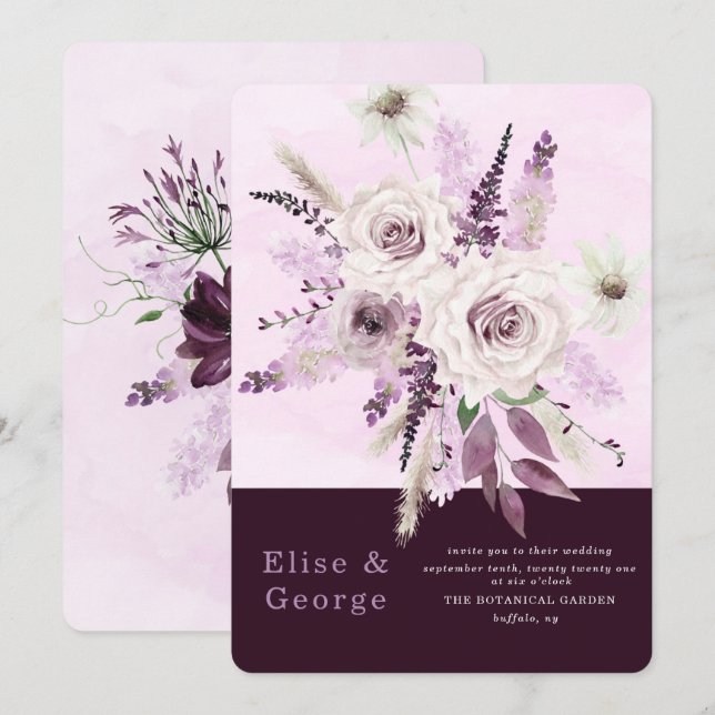 Invitación Wisteria Lavender Rosas Blancas Boda único (Anverso / Reverso)