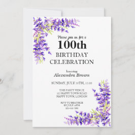 Invitación Wisteria Morada 100.ª Fiesta de foto de cumpleaños