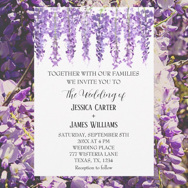 Invitación Wisteria morada Floral acuarela Lavender Boda (Subido por el creador)