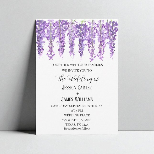 Invitación Wisteria morada Floral acuarela Lavender Boda (Subido por el creador)