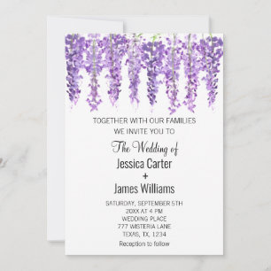 Invitación Wisteria morada Floral acuarela Lavender Boda
