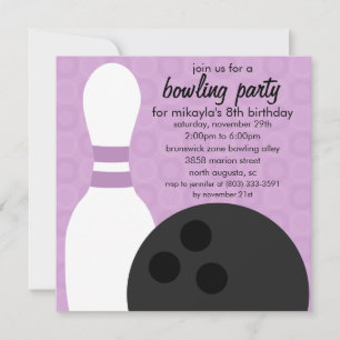 Invitación Wisteria Purple Pin Pals Bowling Fiesta de cumplea