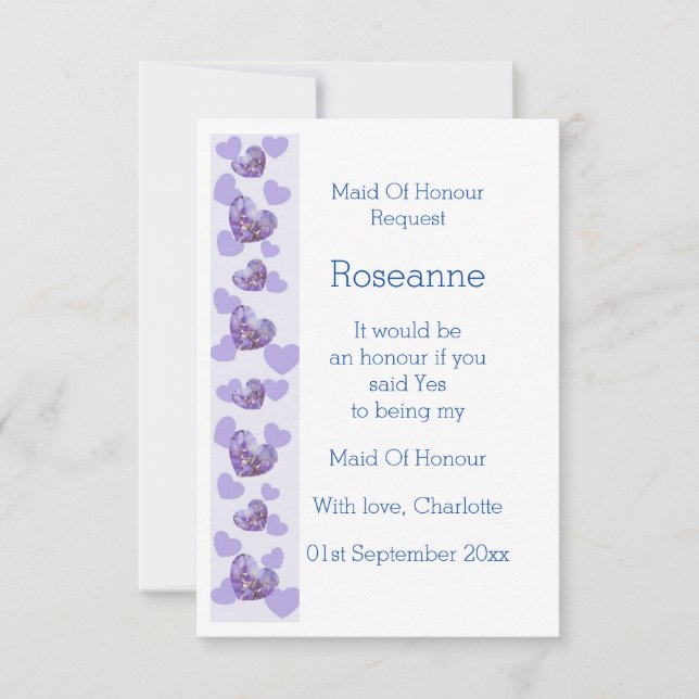 Invitación Wisteria Púrpura, Corazón De Pie De Honor (Anverso)