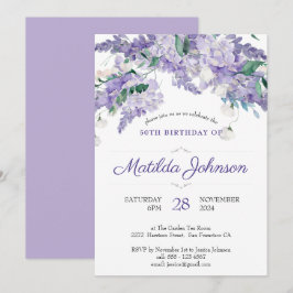 Invitación Wisteria Púrpura Floral Botánica 50 cumpleaños