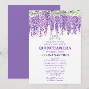 Invitación Wisteria Quinceanera Purple Floral 15 cumpleaños