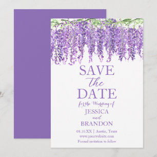 Invitación Wisteria salva la fecha violeta morado floral