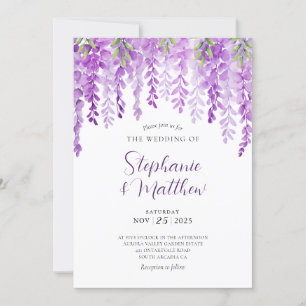 Invitación Wisteria Watercolor Púrpura Boda Botánico