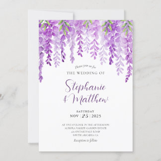 Invitación Wisteria Watercolor Púrpura Boda Botánico