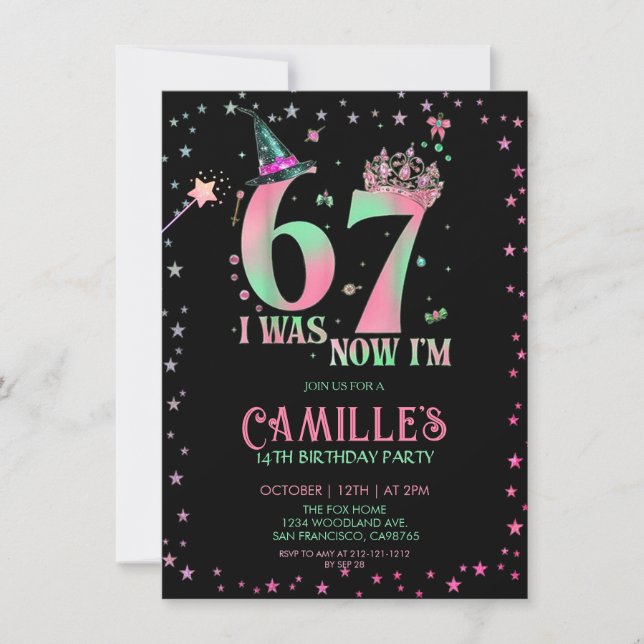 Invitación  Witch Birthday I Was 6 Now I'm 7 (Anverso)