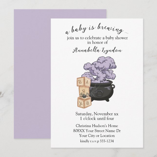 Invitación Witch Cauldron Halloween Baby Shower (Anverso / Reverso)