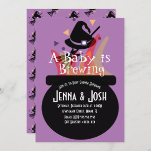 Invitación Witch Cauldron Spooky Halloween Baby Shower