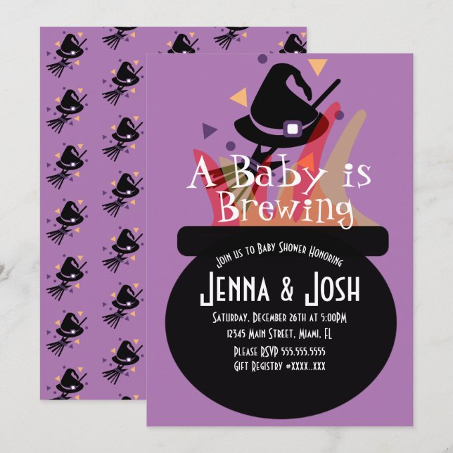 Invitación Witch Cauldron Spooky Halloween Baby Shower (Anverso / Reverso)