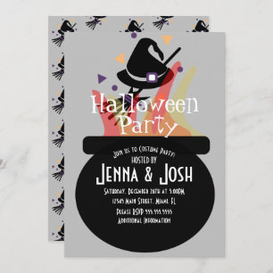 Invitación Witch Cauldron Spooky Halloween Fiesta Gray