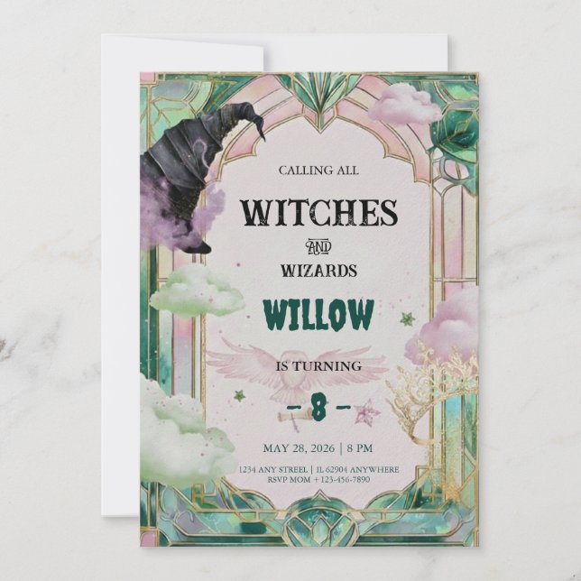 Invitación Witch Musical Birthday Invitation Magical Canva (Anverso)