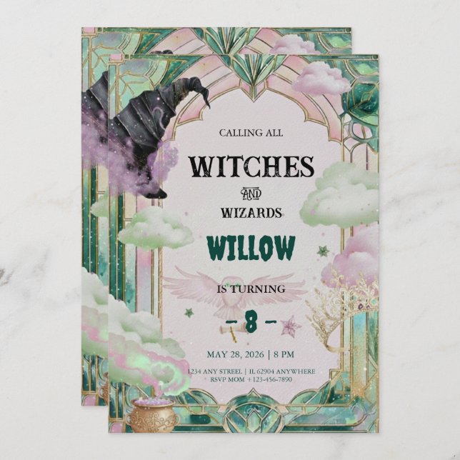 Invitación Witch Musical Birthday Invitation Magical Canva (Anverso / Reverso)