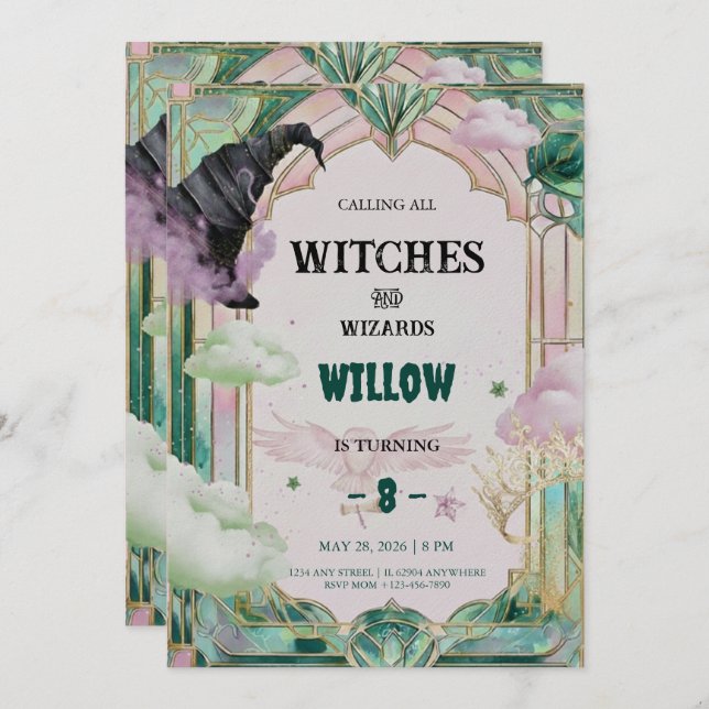 Invitación Witch Musical Birthday Invitation Magical Canva (Anverso / Reverso)
