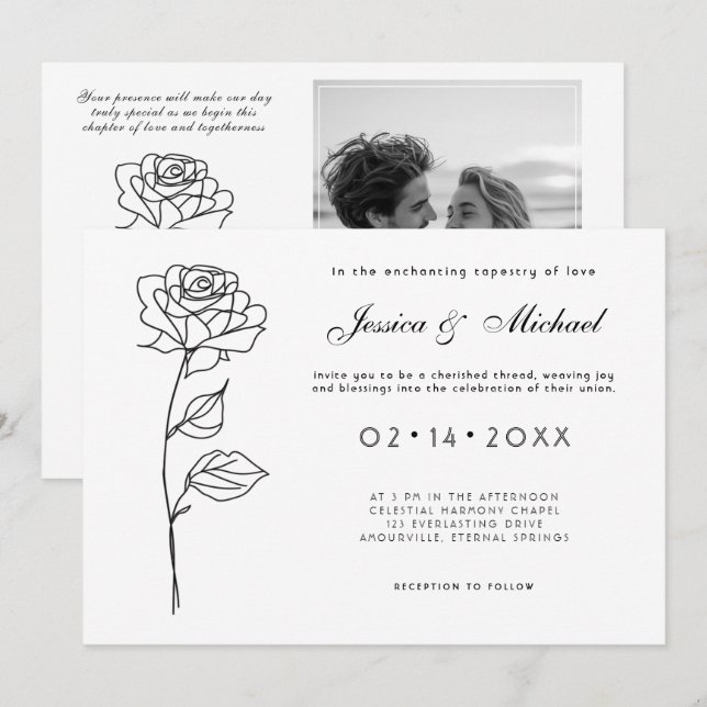 Invitación With  photo Minimalist Timeless Bloom  Invitation (Anverso / Reverso)