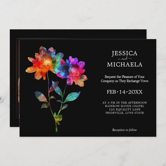 Invitación 🌈 With photo Petals & Pride  (Anverso / Reverso)