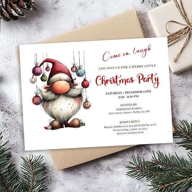 Invitación Witty Funny Santa Classic Christmas Party Invite (Witty Funny Santa Classic Christmas Party Invitation)