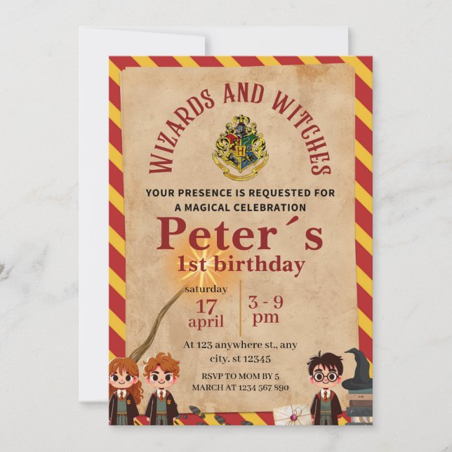 Invitación Wizard Magical Kids Birthday Party Invite (Anverso)