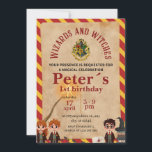 Invitación Wizard Magical Kids Birthday Party Invite<br><div class="desc">An invitation to a wizard themed birthday party,  enchanting and mysterious,  which will make the child's celebration truly magical and full of wonder. Elegant calligraphy paired with vintage-style paper (imitation) evokes the era of wizards,  magical creatures,  and spells. The invitation template is easy to edit.</div>