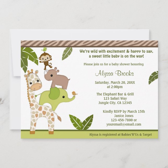 Invitación WJC de Baby Shower del MONO de la selva (Anverso)