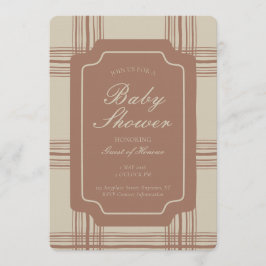 Invitación Wobbly Plaid Geometric Gender Neutral Beige Brown