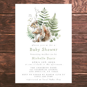 Invitación Wodland Watercolor Squirrel Baby Shower