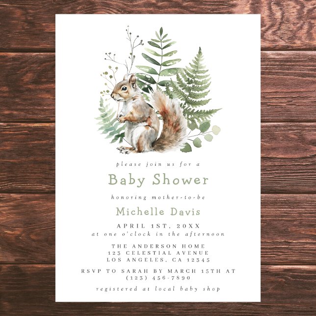 Invitación Wodland Watercolor Squirrel Baby Shower (Subido por el creador)